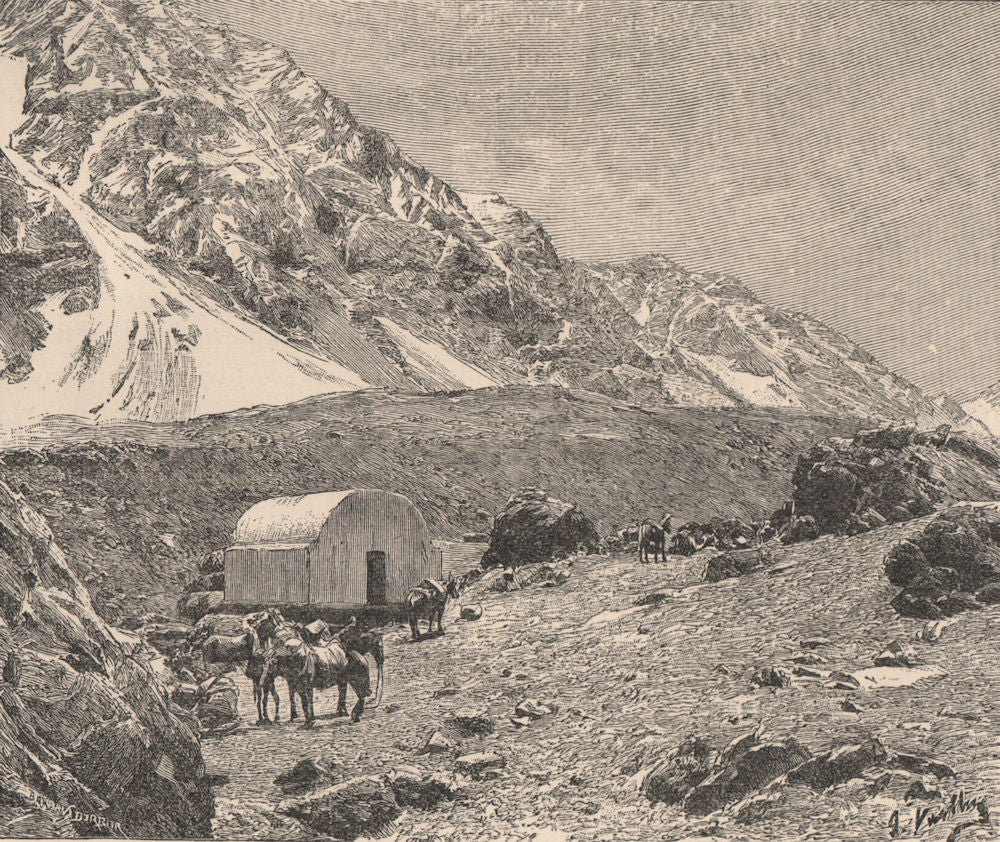 Casucha del Portillo, on La Cumbre pass (Paso de Uspallata) Chile 1885 print